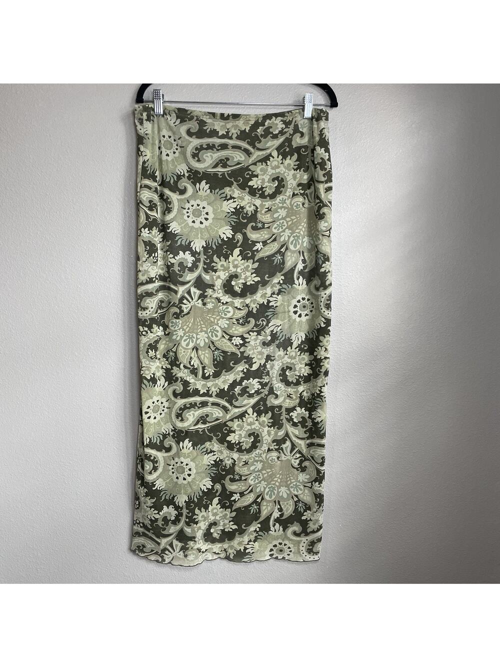 VTG Maxi Skirt Sz Large Green Paisley Fairy Grunge Witchy Boho Whimsigoth Phoebe